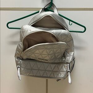 Michael Kors Metallic Silver Quilted Backpack